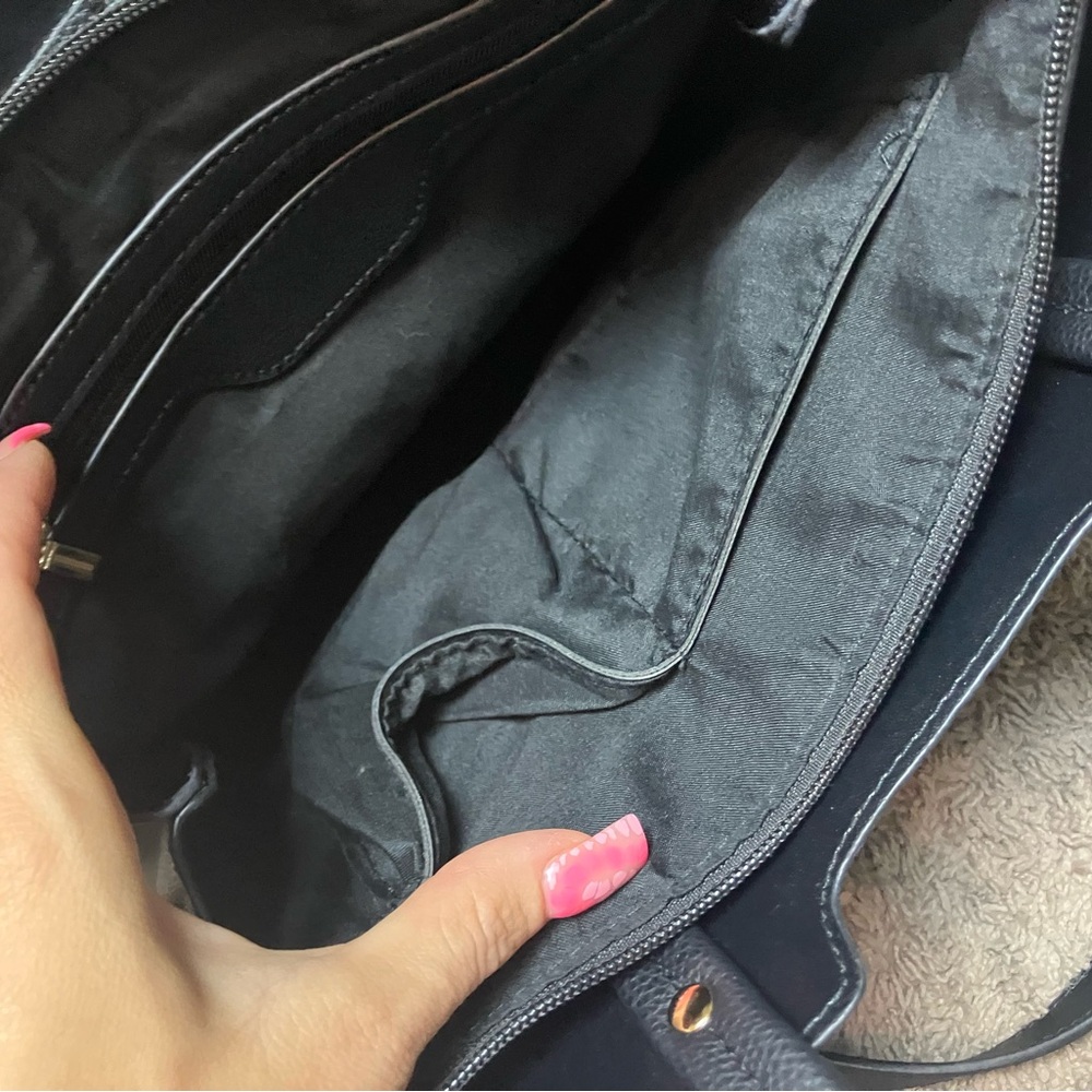 Black Faux Leather Top Handle Satchel Crossbody‎ Bag with Gold Tone Hardware - Picture 5 of 7